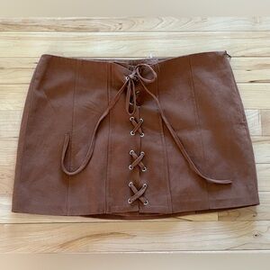 Zara Chestnut Lace-Up Mini Skirt Medium NWT